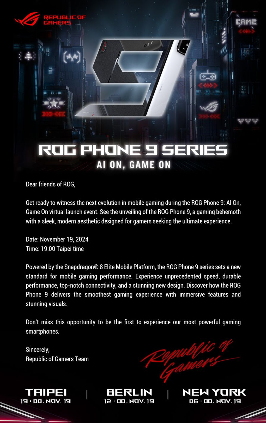 Rog Phone 9 Launch Event Invitation